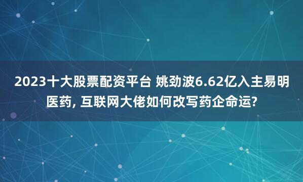 2023十大股票配资平台 姚劲波6.62亿入主易明医药, 互联网大佬如何改写药企命运?
