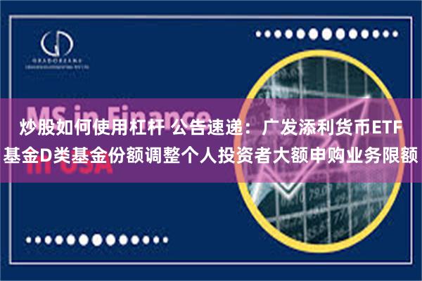 炒股如何使用杠杆 公告速递：广发添利货币ETF基金D类基金份额调整个人投资者大额申购业务限额